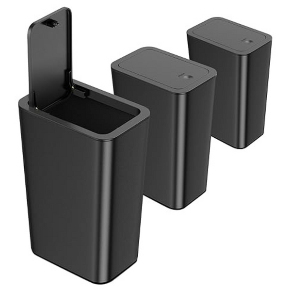 3-Pack 2.6-Gallon Press-Top Slim Trash Can With Lid