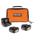 2-Count Ridgid 4.0Ah Lithium Ion Battery Starter Kit With Charger & Bag