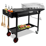 Portable Double Layers Folding Outdoor Grill Table With Wheels