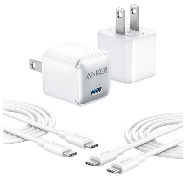 2-Pack Anker 20W PIQ 3.0 USB-C Charger Adapter W/ 6ft 2-Cable