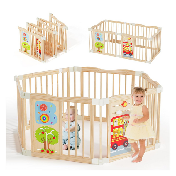BlueWood Foldable Wooden Baby Playpen With 6 Panels & Lock