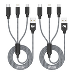 2-Pack 3-in-1 Multiple Rapid Nylon Braided USB Charging Cable