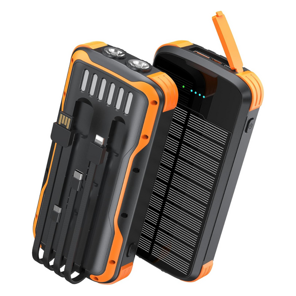 40000mAh PD 20W Solar Portable Power Bank W/ Dual Flashlights & 4-Cables