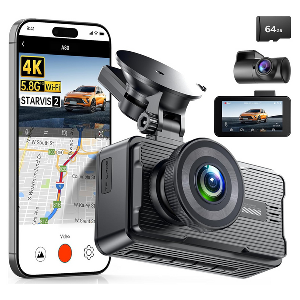 4K Front & Rear Night Vision Dash Camera W/ WiFi & GPS