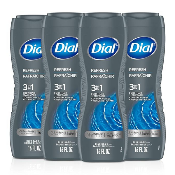 4-Pack 16 fl oz Dial Men's 3-in-1 Body Hair and Face Wash