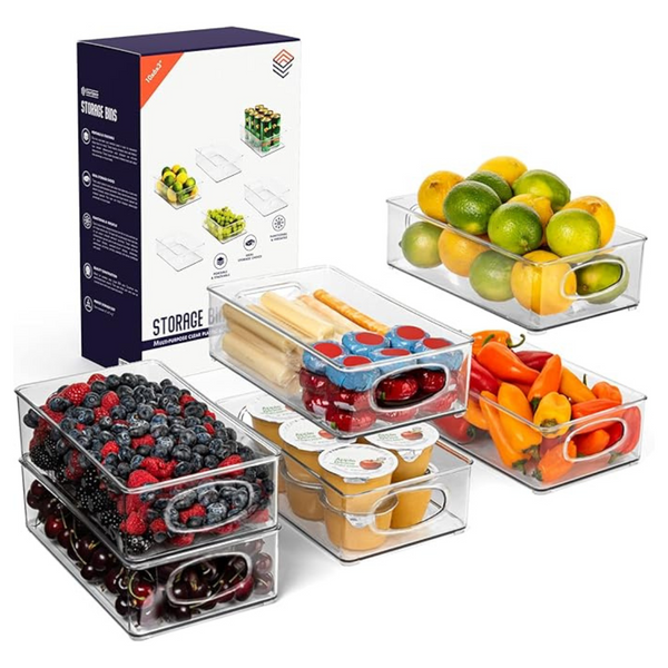 6-Pack Plastic Pantry Organization and Storage Bins