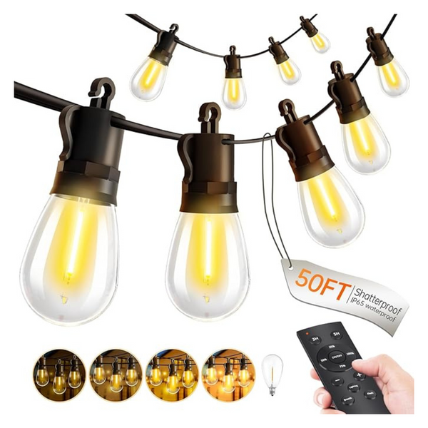 50Ft TBOSW Outdoor String Lights with 15 LED Edison Bulbs