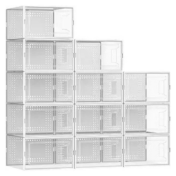 12-Pack Large Clear Plastic Shoe Organizer Boxes with Lids