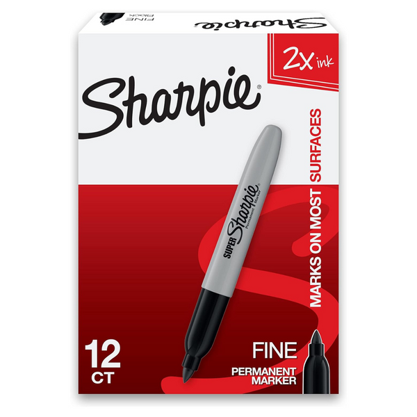12-Count Sharpie Super Permanent Markers (Fine Point, Black Ink)