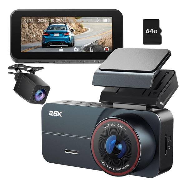 3.39" IPS 2.5K QHD Dash Camera With 64GB Card