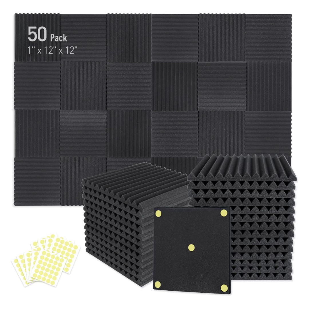 50-Pack 1" x 12" x 12" Acoustic Foam Panels