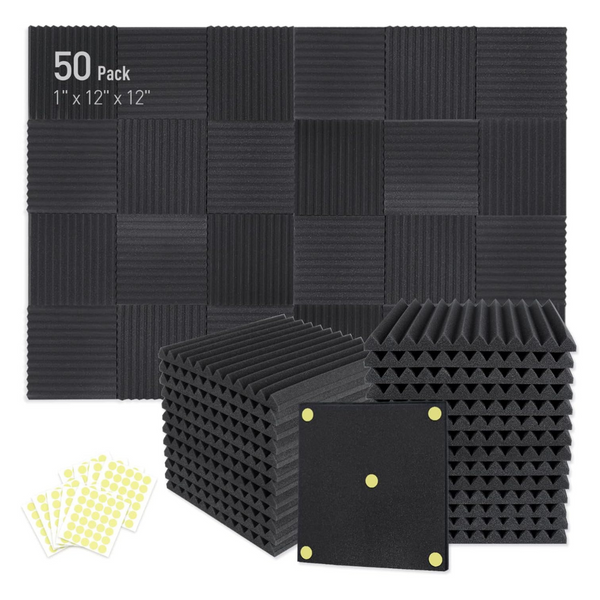 50-Pack 1" x 12" x 12" Acoustic Foam Panels