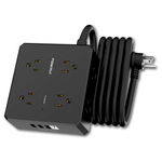 Powrui Surge Protector Power Strip 10 Ft Flat Plug Extension Cord
