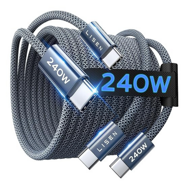 2-Pack LISEN 240W 6.6-Ft USB-C to USB-C Charging Cable