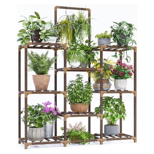 EnHomee 3 Tiers Tall Wooden Plant Stand For 12 Pots