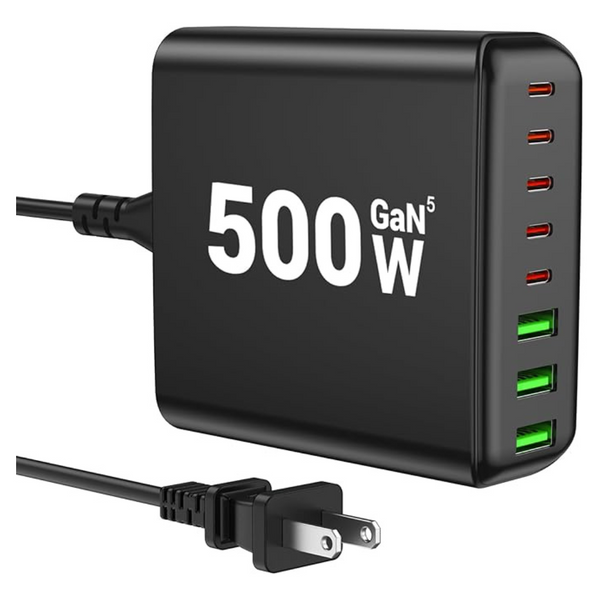 500W 8-Port GaN Fast Charging PD 120W USB C Charger Block