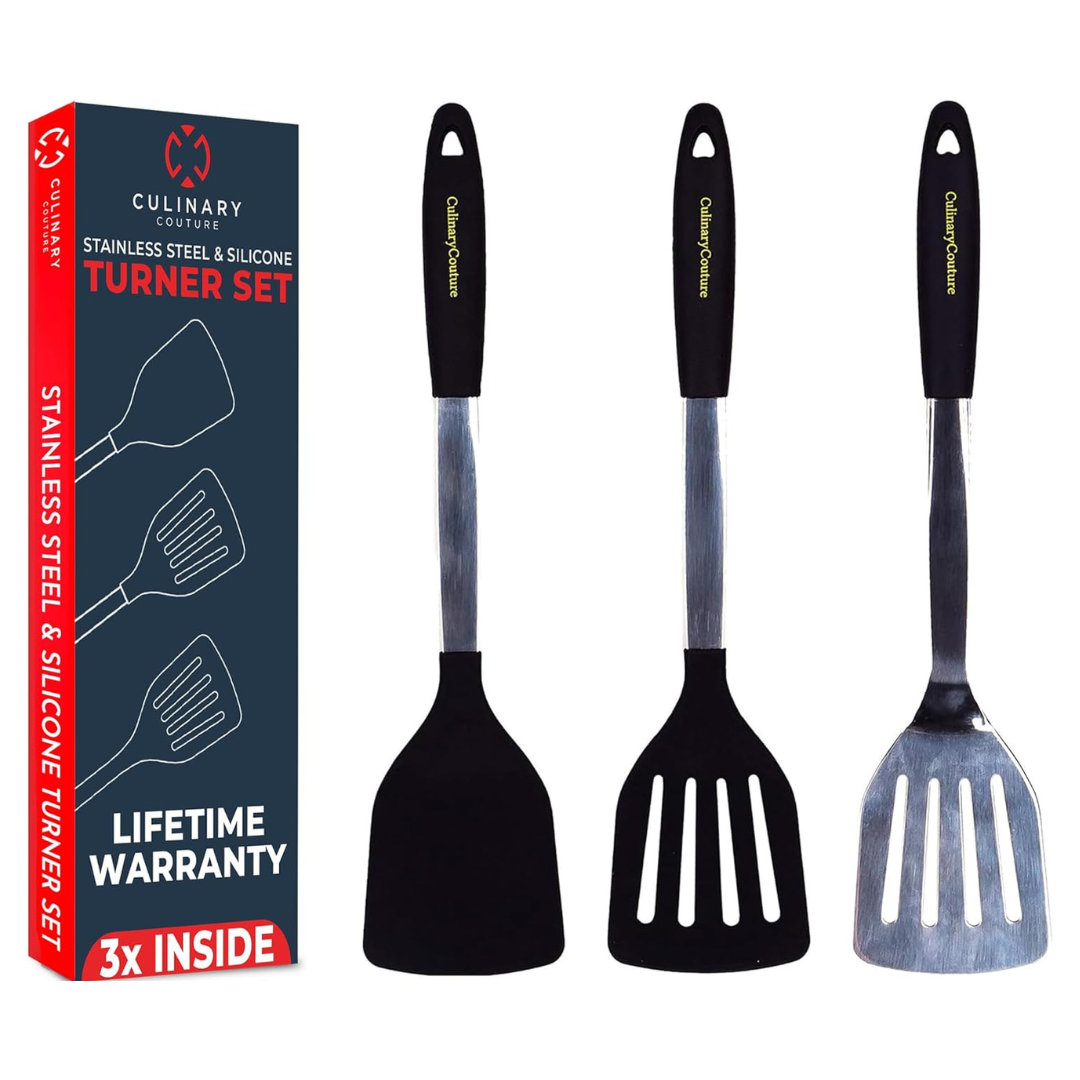 Stainless Steel & Silicone Heat Resistant Spatula Turner Set