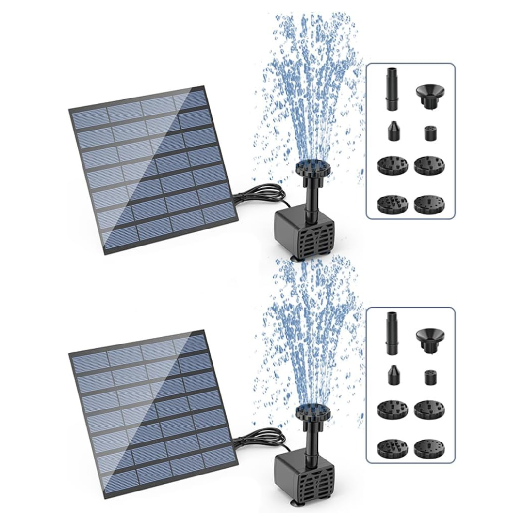 2 Pack Solar Water Pump With 6 Nozzles