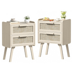 Set Of 2 Lerliuo Rattan Boho 2 Drawers Nightstand
