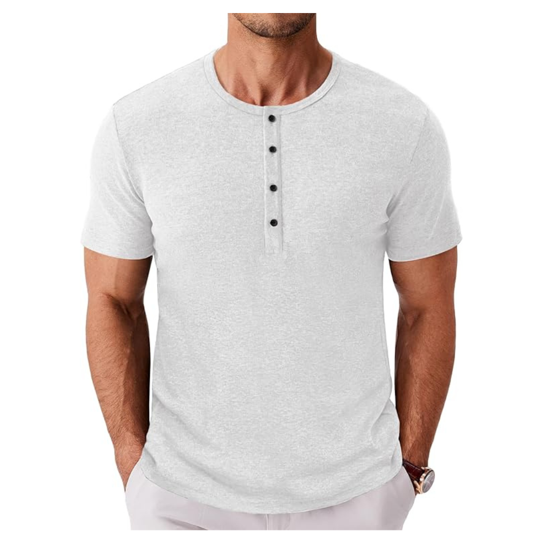 Coofandy Mens Short Sleeve Henley T-Shirts (White)