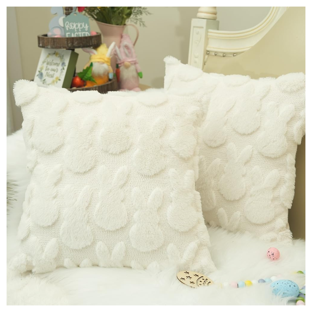 Set of 2 Geeory 18'' x 18'' Easter Bunny Plush Pillow Covers