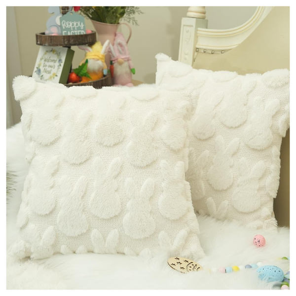 Set of 2 Geeory 18'' x 18'' Easter Bunny Plush Pillow Covers