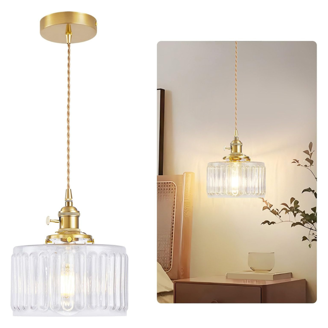 WimiSom Farmhouse Gold Pendant Light With Clear Glass Shade