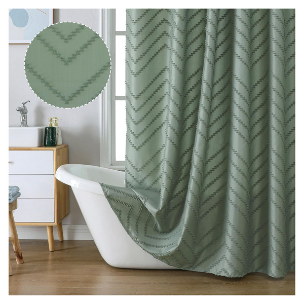 72" x 96" Chevron Striped Green Boho Shower Curtain