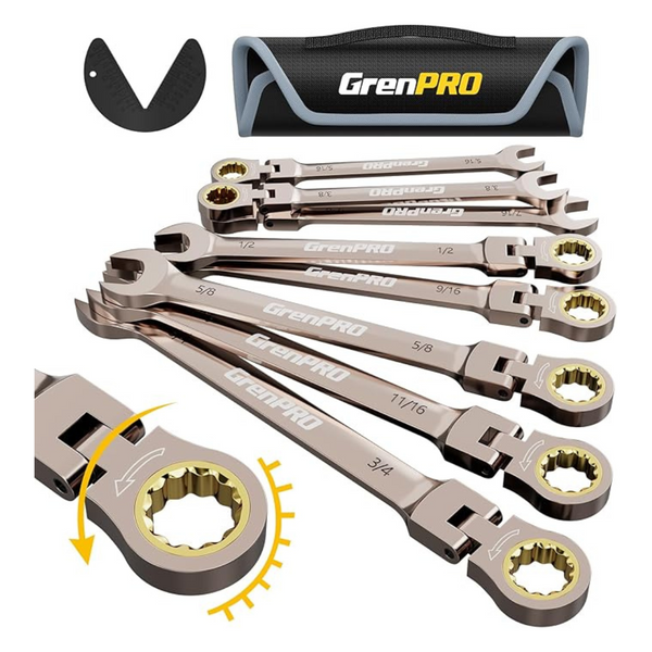 9-Piece Grenpro Flex Head SAE Ratcheting Wrench Set (5/16"-3/4")