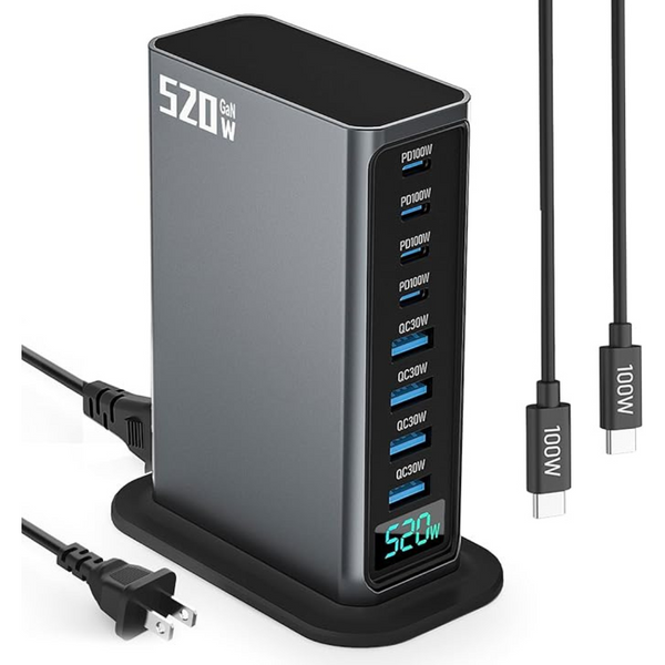 520W 8-Port USB-C GaN Fast Charging Station