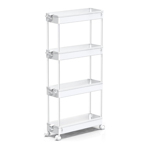 4-Tier Spacekeeper Slim Rolling Storage Cart (White)