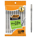 10-Count BIC Round Stic Xtra Life Ballpoint Pen Medium Point (3 Color)