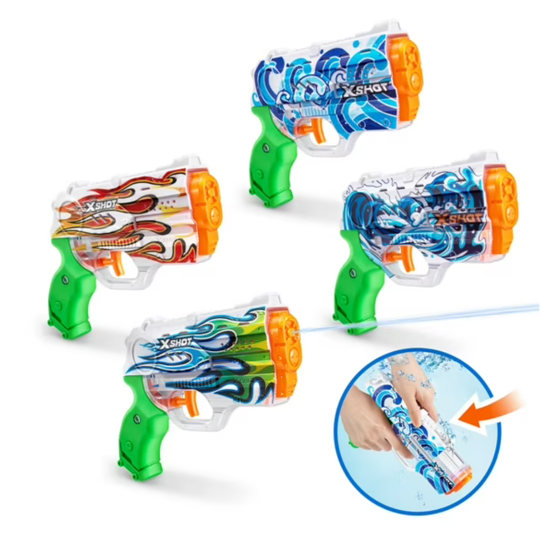 XSHOT Water Fast-Fill Skins Nano Water Blasters (4-Pack)
