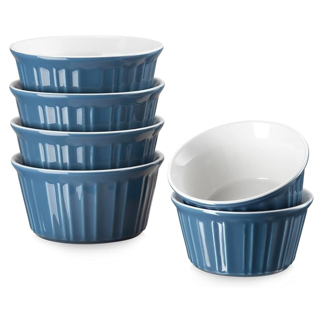 Set Of 6 Porcelain Ramekins Bowls (6 Oz)