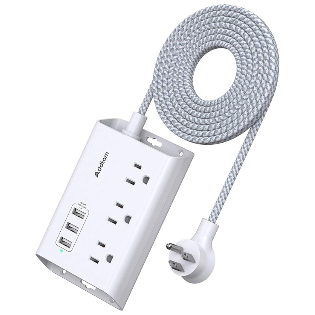 Flat Plug Extension Cord Power Strip With 5ft Braided Cord