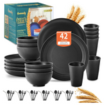 42-Piece Reusable Plates & Bowls Wheat Straw Dinnerware Sets