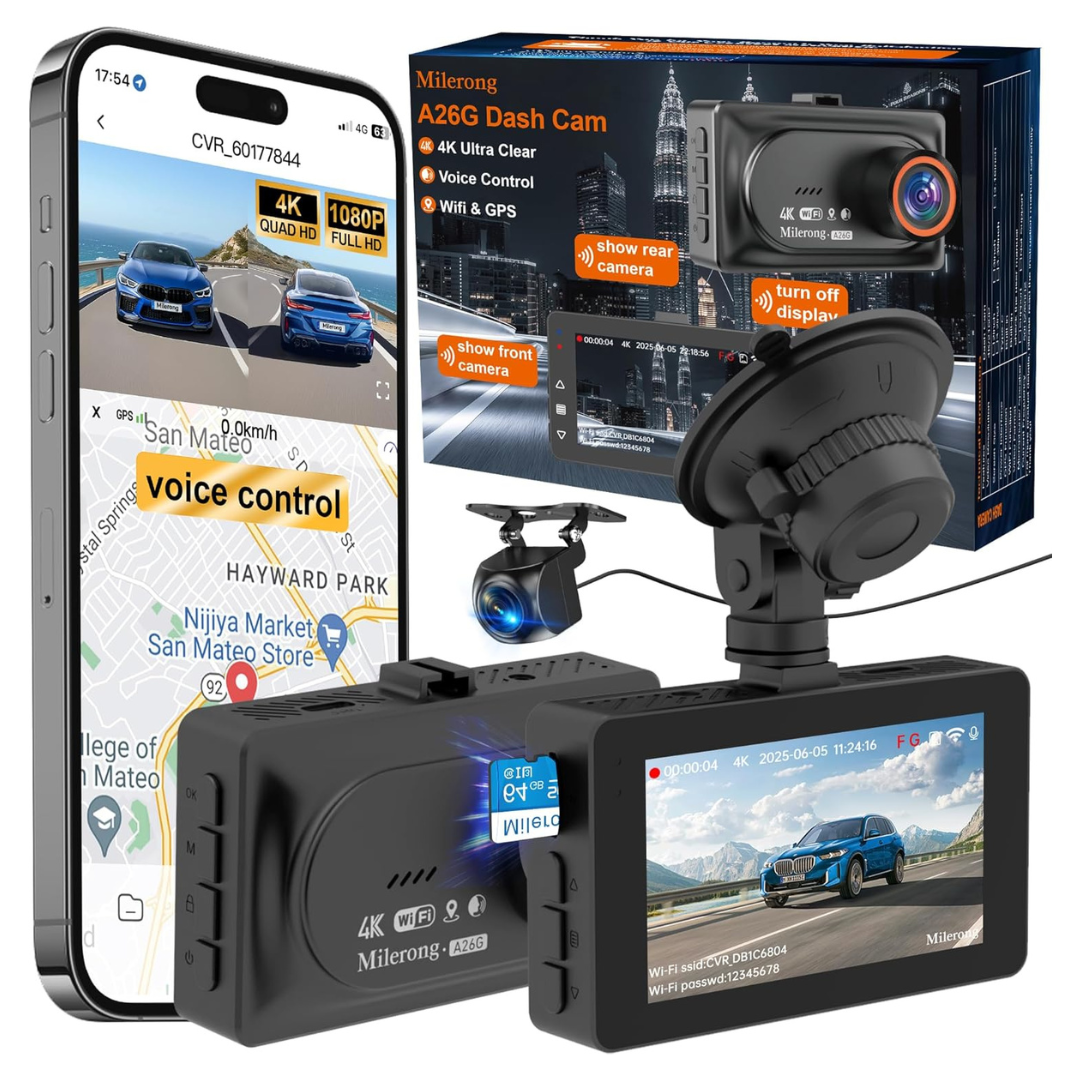 4K Front And Rear Dash Camera With 64GB SD Card
