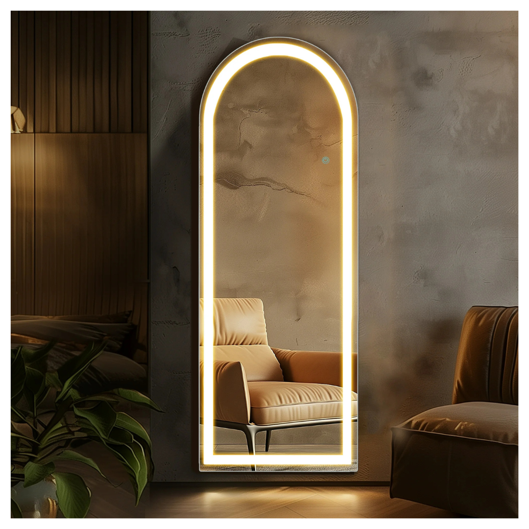 Full Length 63"x 20" Arched Floor Mirror With LED Lights