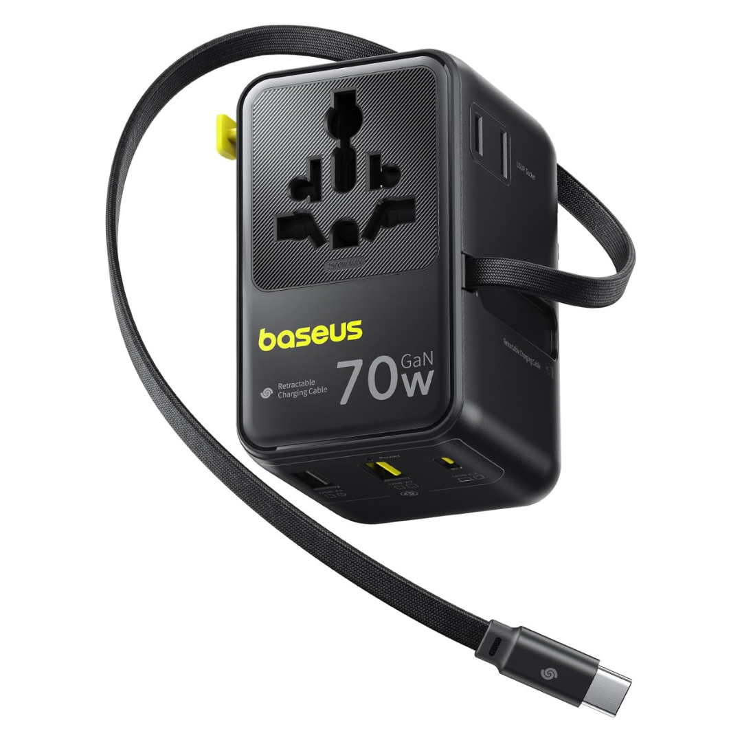 Baseus 70W 6-in-1 Universal Travel Adapter With Retractable USB-C Cable