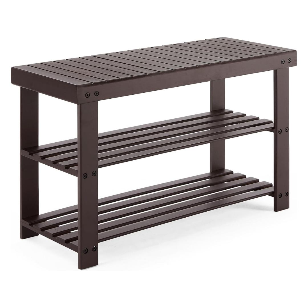 Sweetcrispy 3-Tier Bamboo Entryway Storage Organizer Bench
