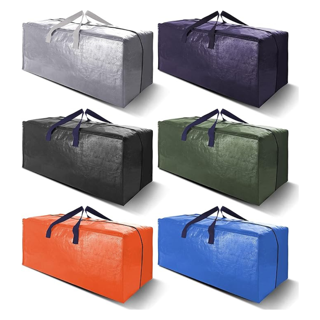 Set of 6 Heavy Duty Extra Large Zippered Moving Bags w/ Straps