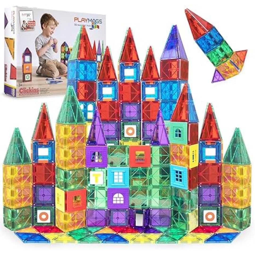 100-Piece Playmags Magnetic Tiles Building Set