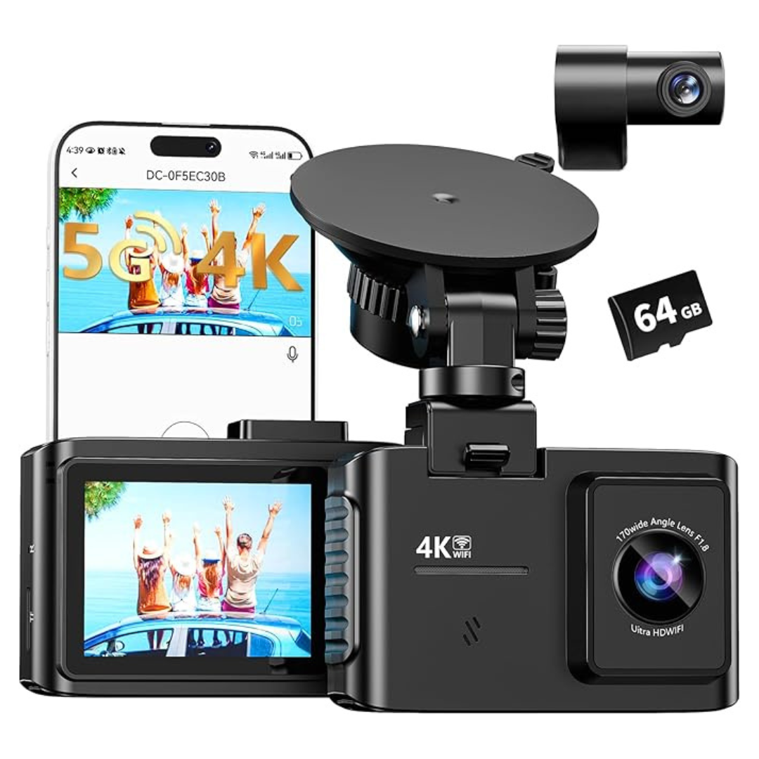 Wanlipo 4K Dual Dash Cam Front & Rear with 64GB SD Card