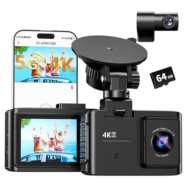 Wanlipo 4K Dual Dash Cam Front & Rear with 64GB SD Card