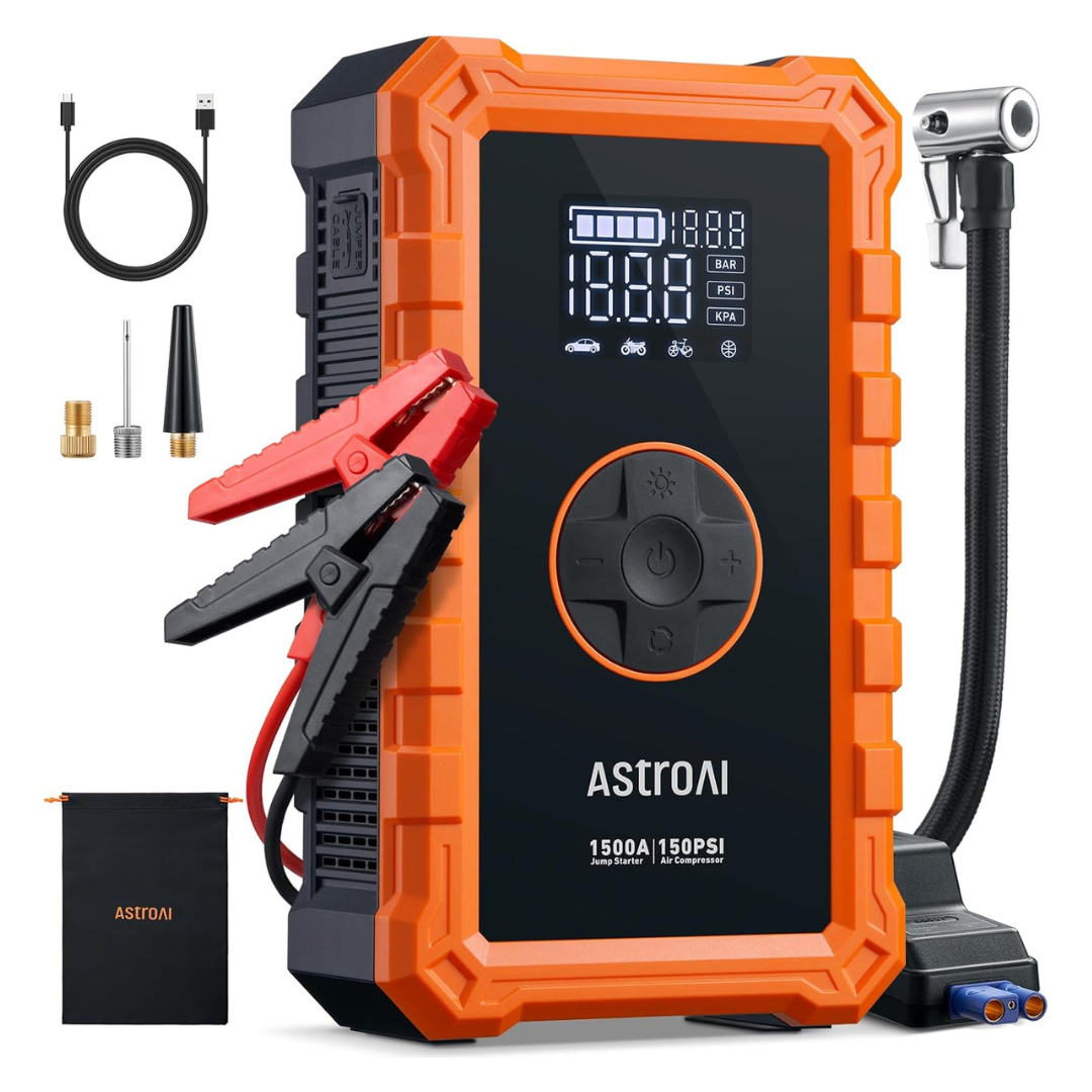 AstroAI S8 Air 1500A Jump Starter & 150PSI Air Compressor (Orange)