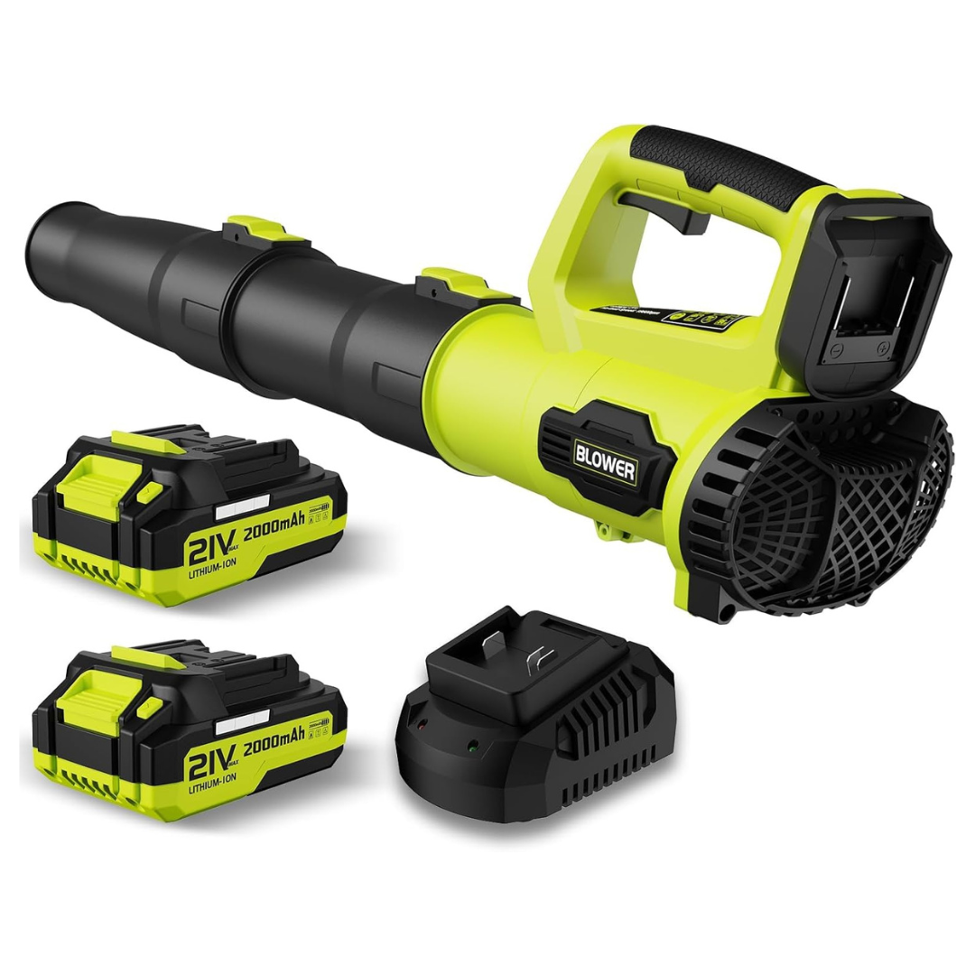 21V Cordless Lightweight Electric Leaf Blower With 2 2.0Ah Batteries