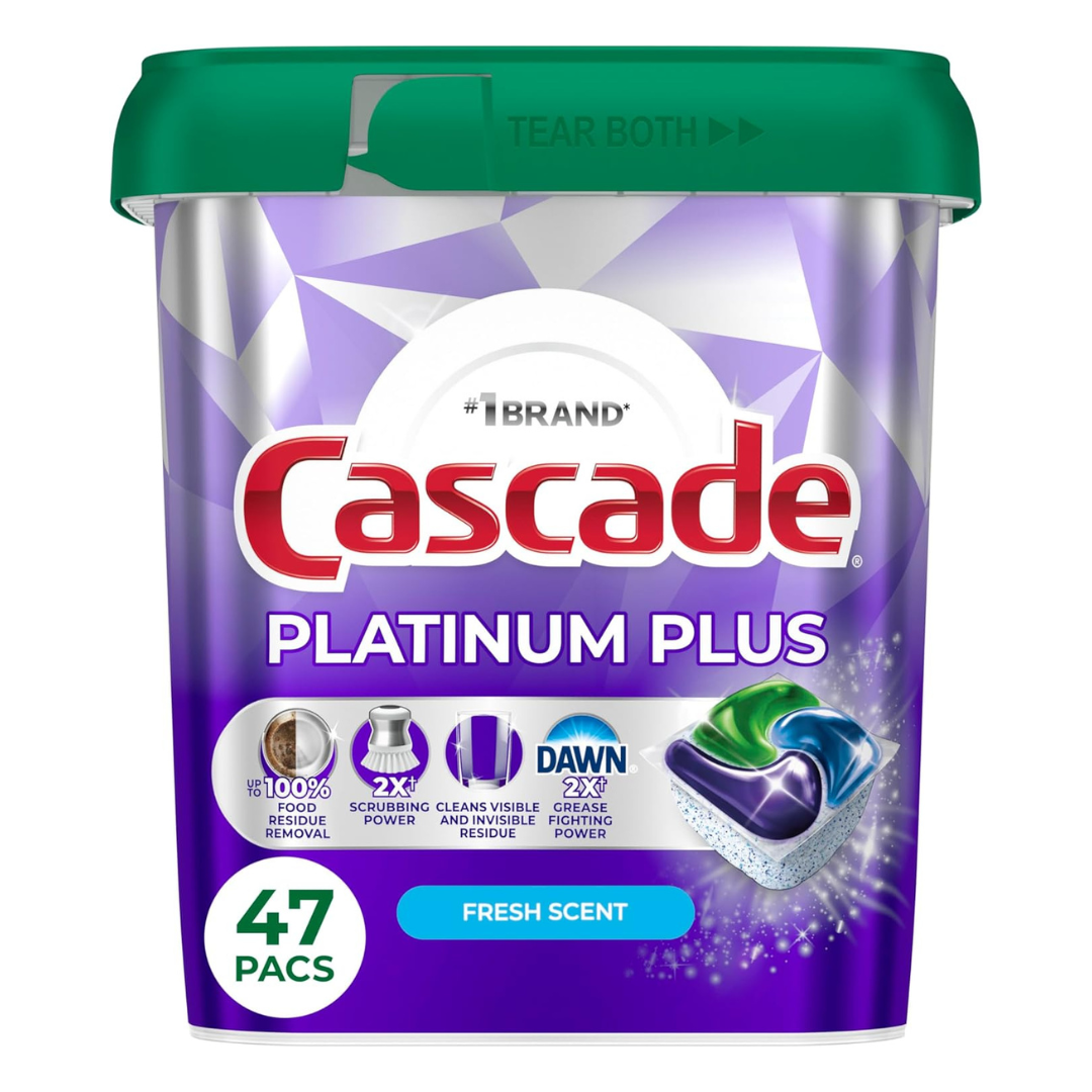 Cascade Platinum Plus Dishwasher Pods, Dishwasher Detergent, Dish Detergent Soap, Fresh (47 Count)