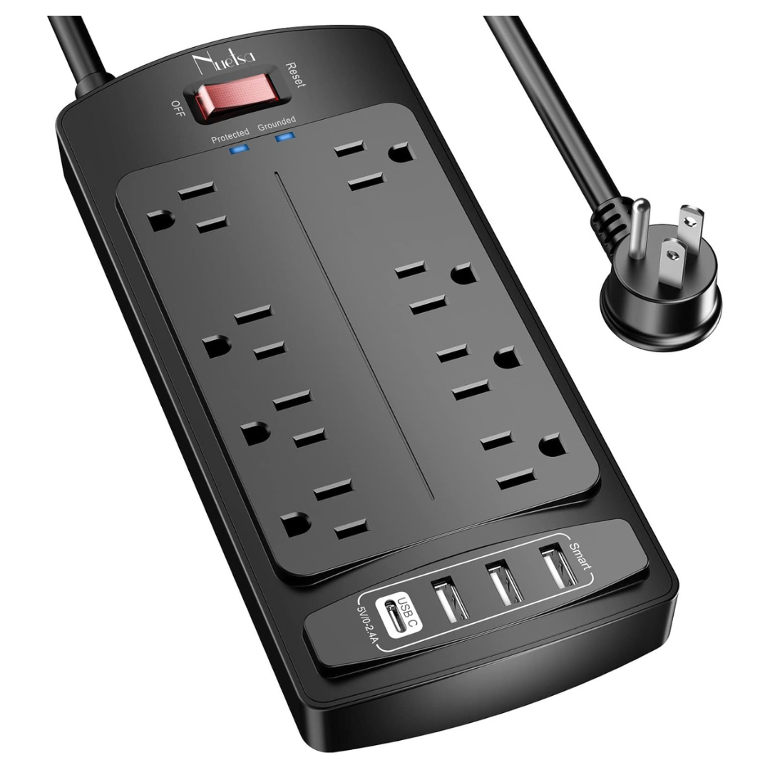 Nuetsa 6ft 8-Outlets Surge Protector Power Strip With 4-USB Ports