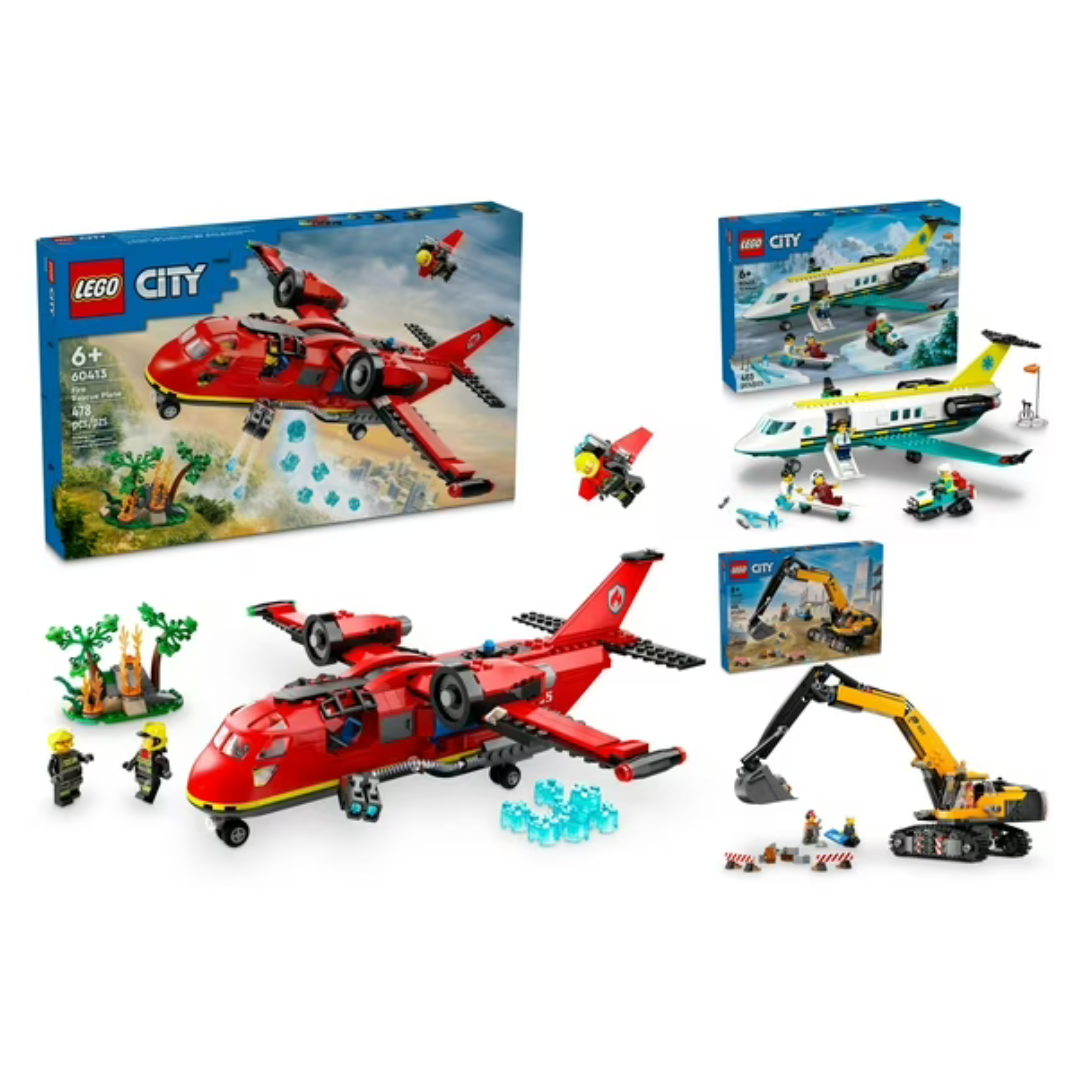 LEGO City Bundle: Emergency Air Ambulance, Construction Excavator & Fire Rescue Plane