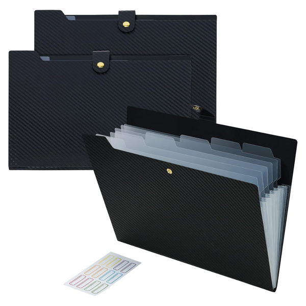 3-Pack Cesil 7-Pocket Expanding File Folders With Labels (Black)